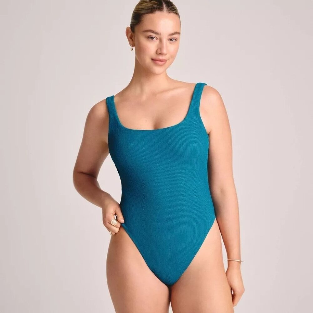 Vitamin A Dark Teal Ripple Texture 1 Pc Scoop Neck Swimsuit
